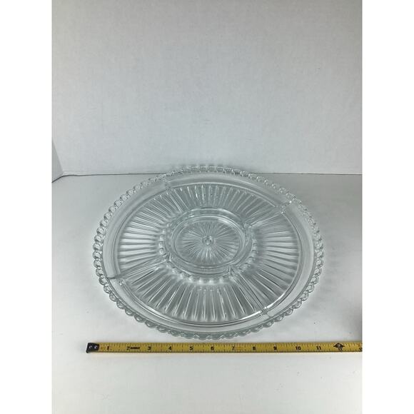 Large Glass Circular Platter 13" Diameter 4 Outer Serving Areas & 1 Center Area - Picture 2 of 3